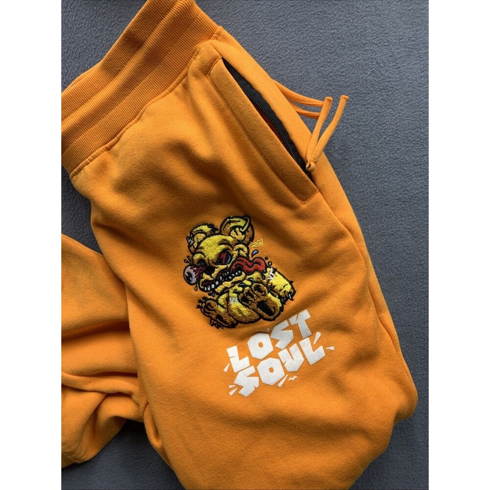 RSINE Mens Lost Soul Embroidered Sweatsuit Outfit Jogging Set Orange Large - Picture 5 of 16